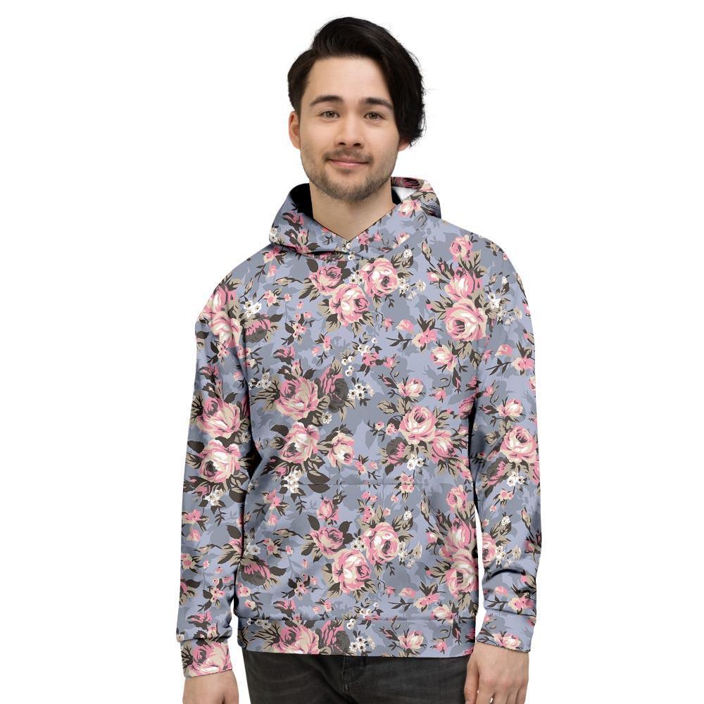 Vintage Pink Rose Flower Print Men's Hoodie-grizzshop