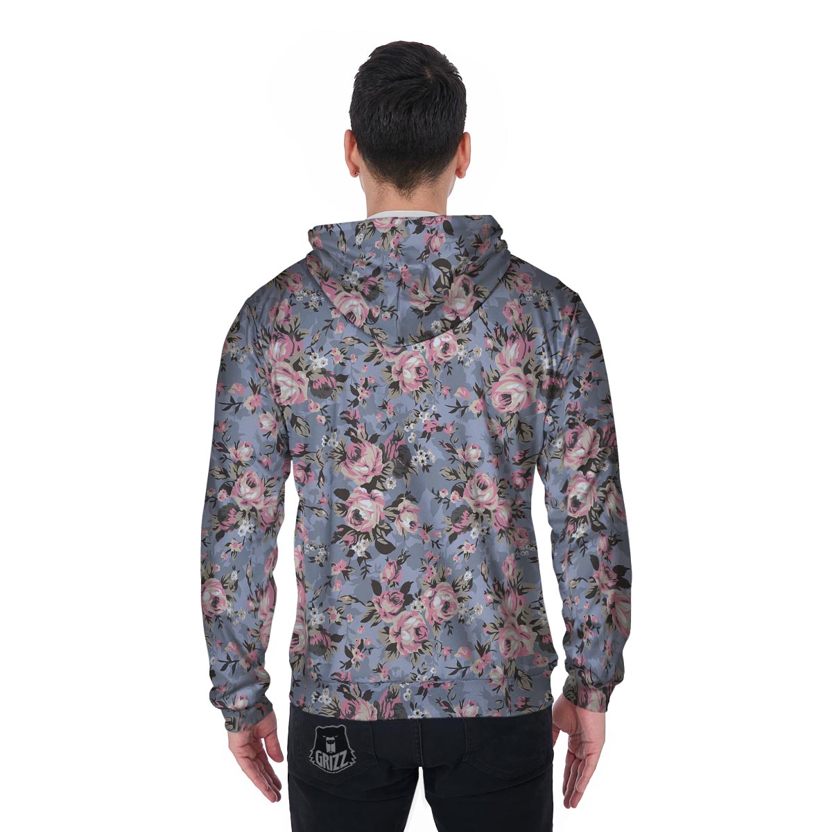 Vintage Pink Rose Flower Print Men's Zip Up Hoodie-grizzshop