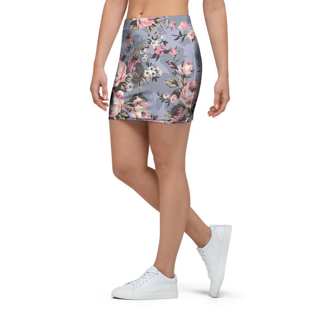 Vintage Pink Rose Flower Print Mini Skirt-grizzshop