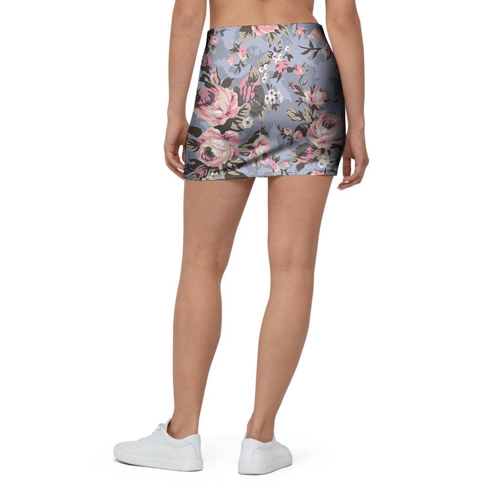 Vintage Pink Rose Flower Print Mini Skirt-grizzshop