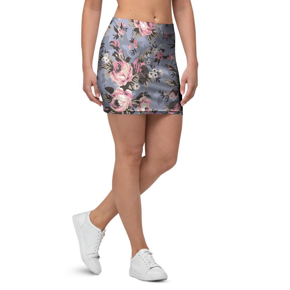Vintage Pink Rose Flower Print Mini Skirt-grizzshop