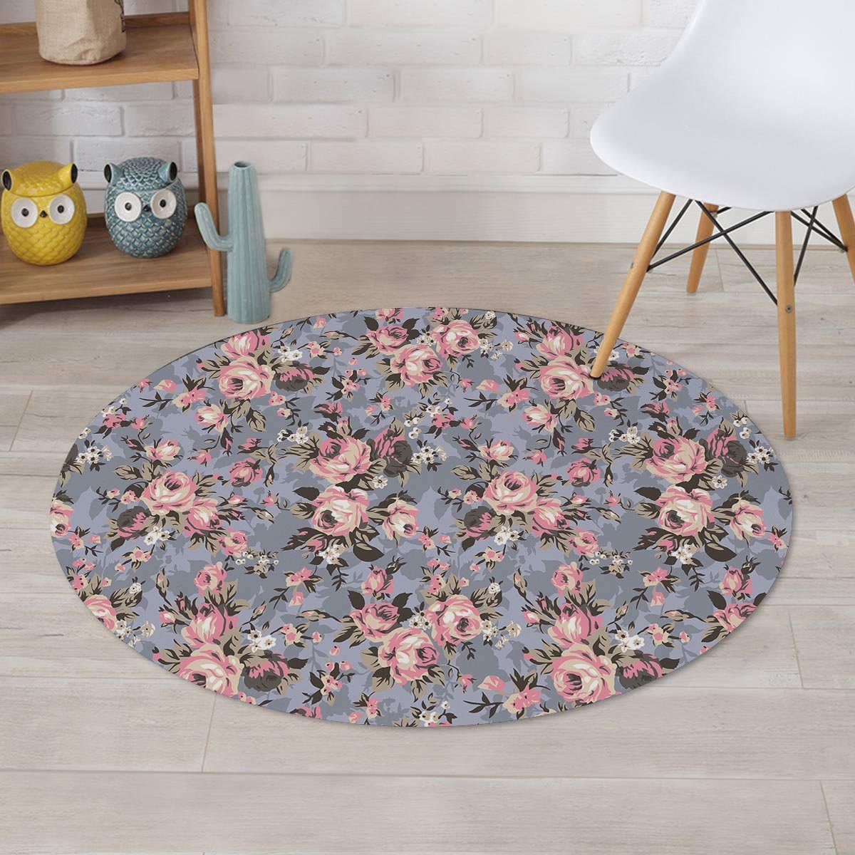 Vintage Pink Rose Flower Print Round Rug-grizzshop
