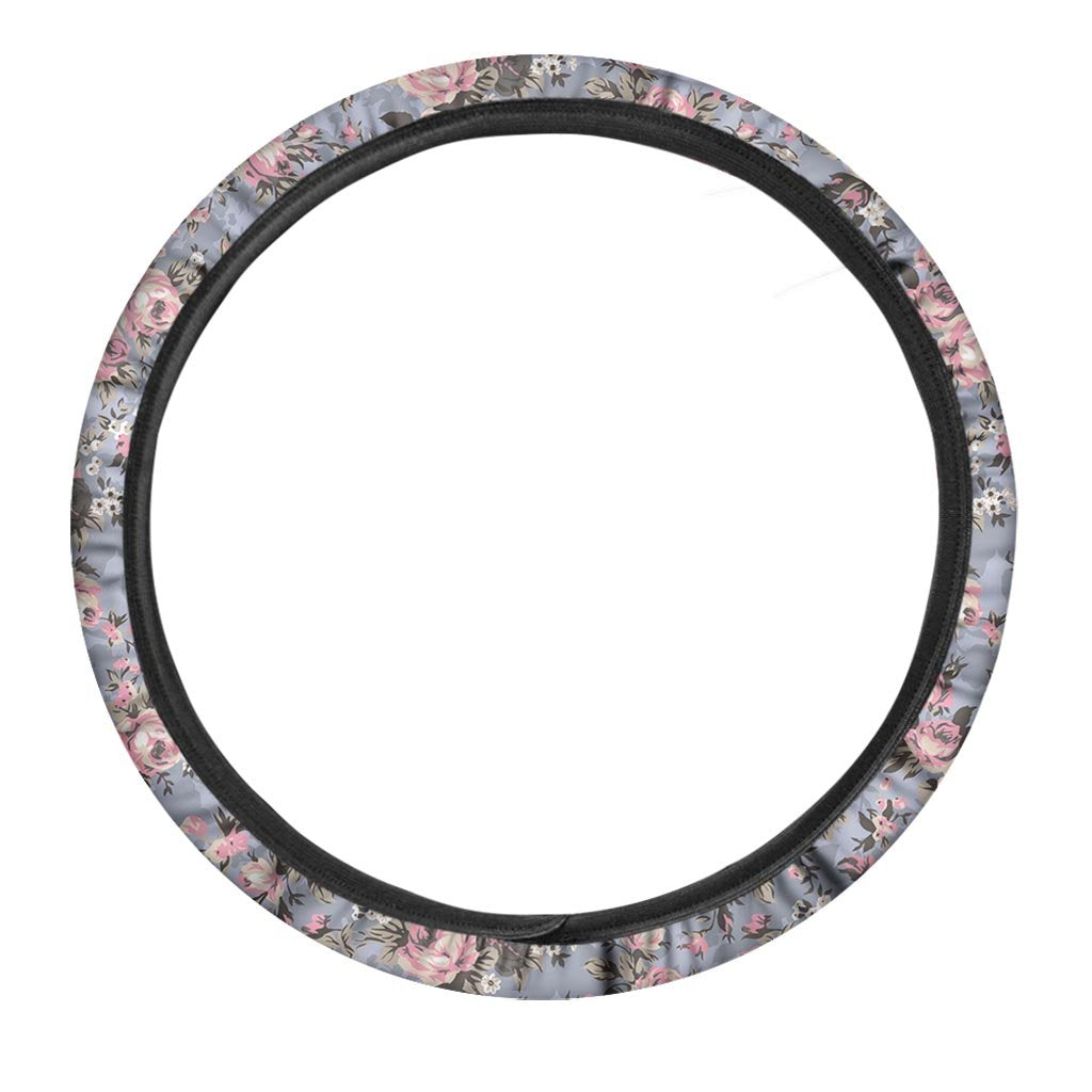 Vintage Pink Rose Flower Print Steering Wheel Cover-grizzshop
