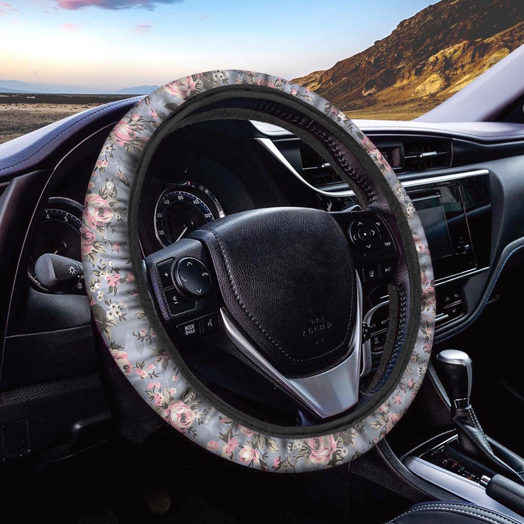 Vintage Pink Rose Flower Print Steering Wheel Cover-grizzshop