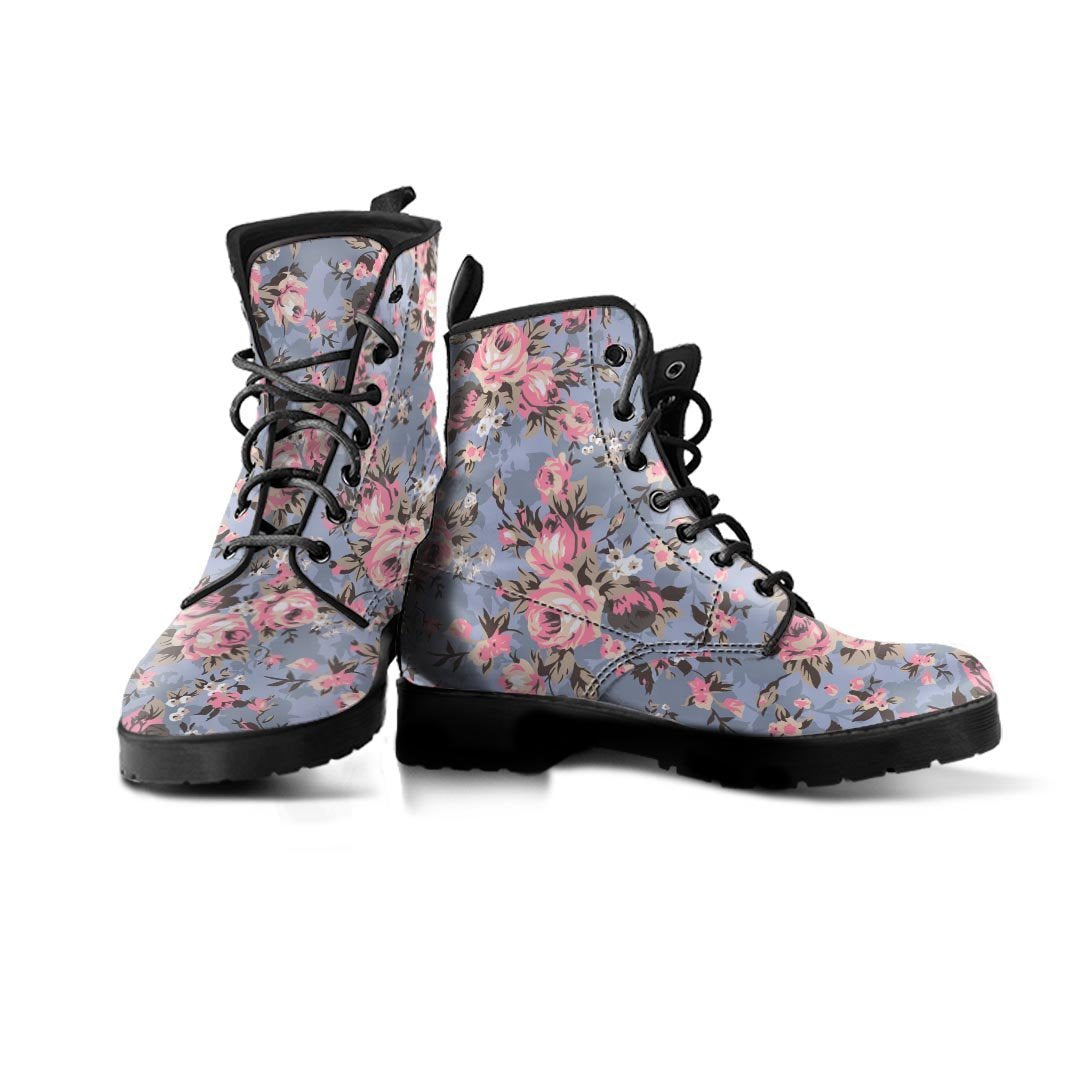Vintage Pink Rose Flower Print Women's Boots-grizzshop