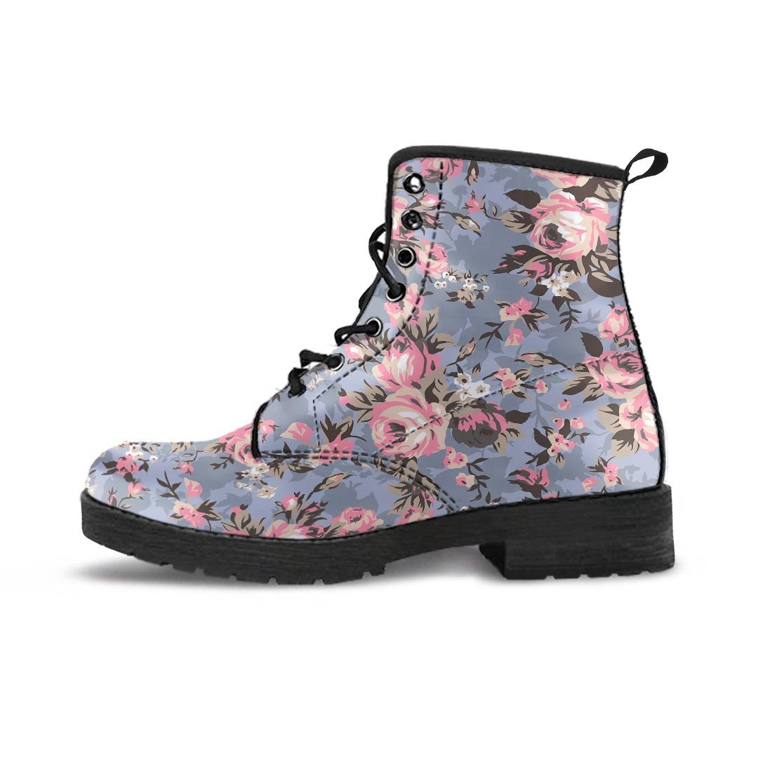Vintage Pink Rose Flower Print Women's Boots-grizzshop