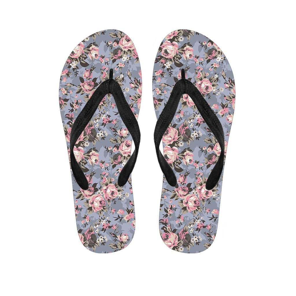 Vintage Pink Rose Flower Print Women's Flip Flops-grizzshop