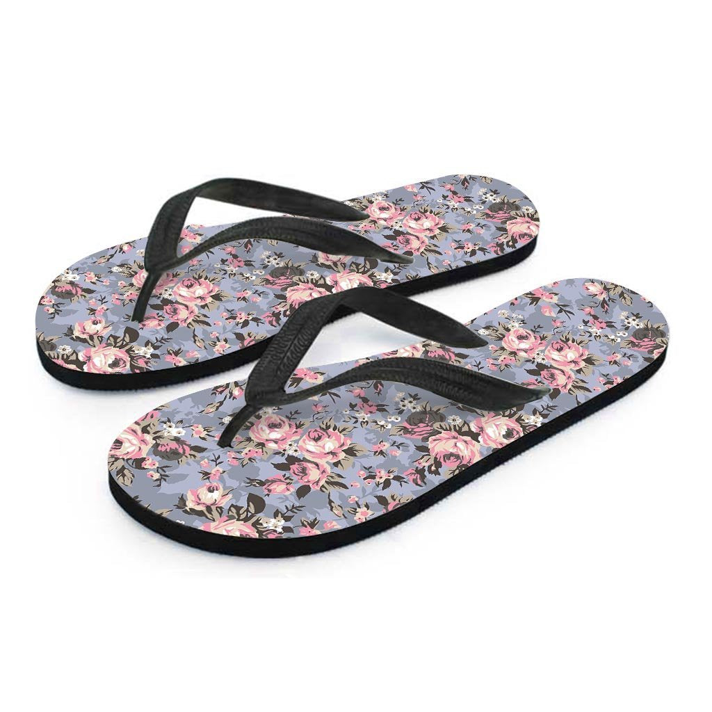 Vintage Pink Rose Flower Print Women's Flip Flops-grizzshop