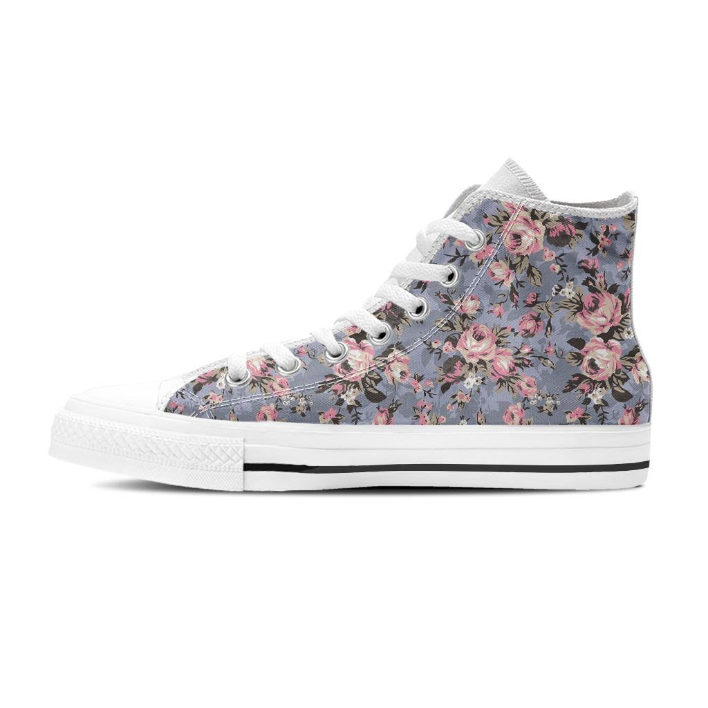 Vintage Pink Rose Flower Print Women's High Top Shoes-grizzshop