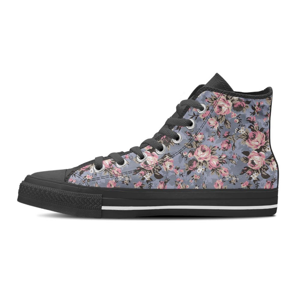 Vintage Pink Rose Flower Print Women's High Top Shoes-grizzshop