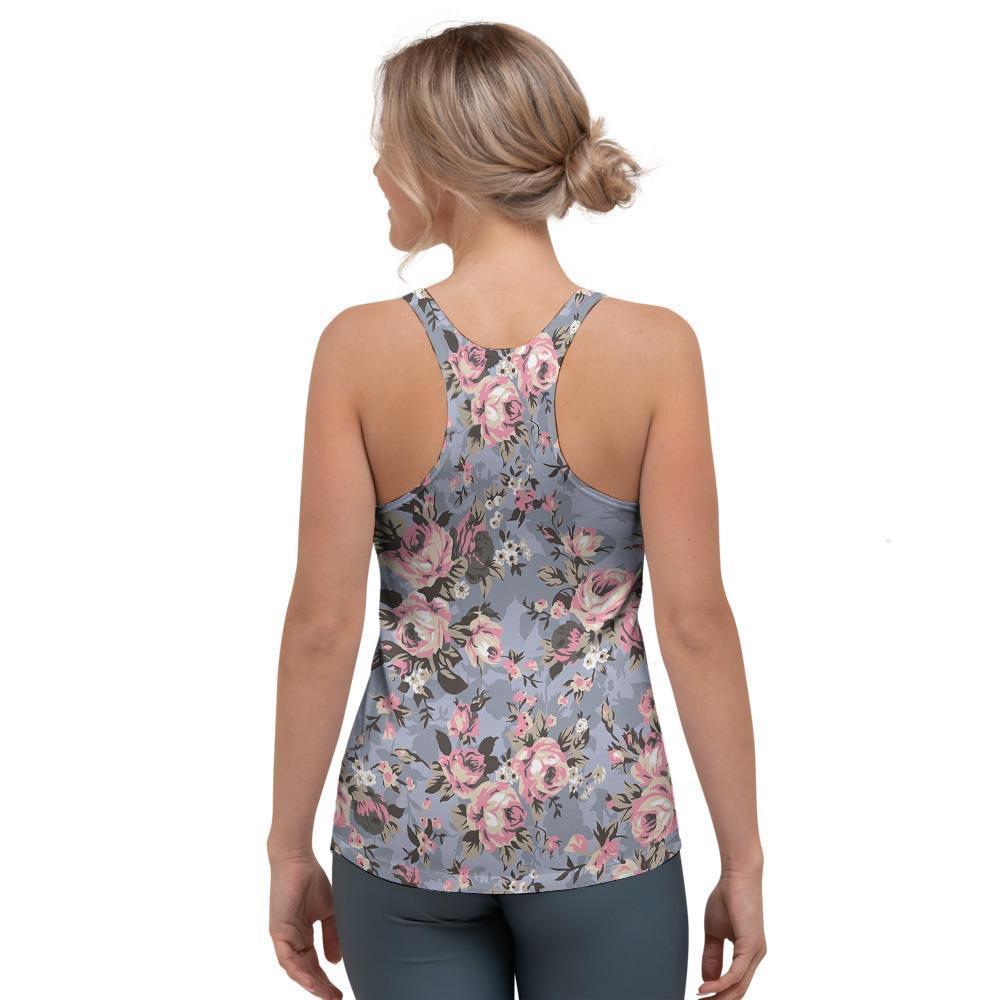 Vintage Pink Rose Flower Print Women's Racerback Tank Top-grizzshop