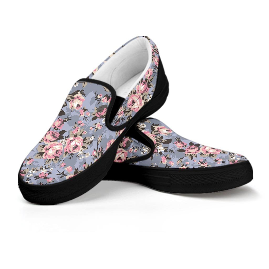 Vintage Pink Rose Flower Print Women's Slip On Sneakers-grizzshop