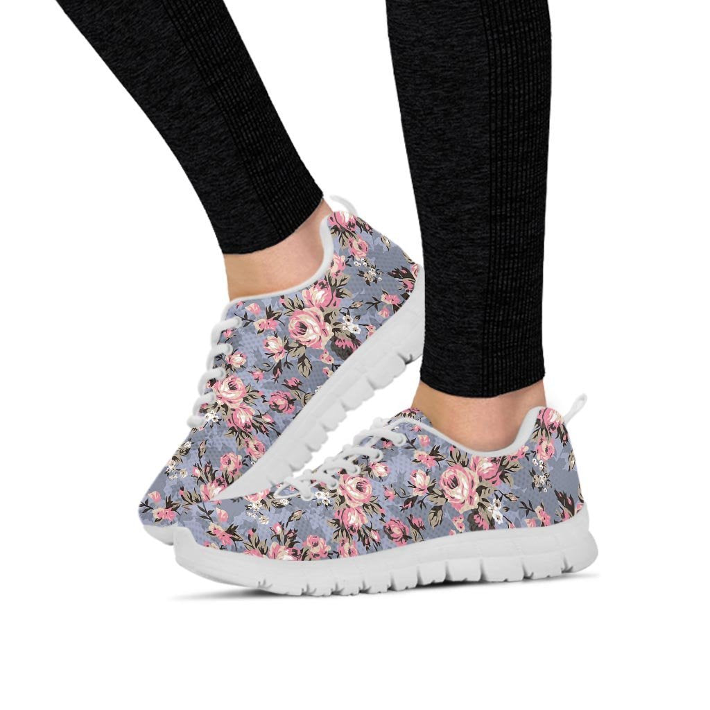 Vintage Pink Rose Flower Print Women's Sneakers-grizzshop