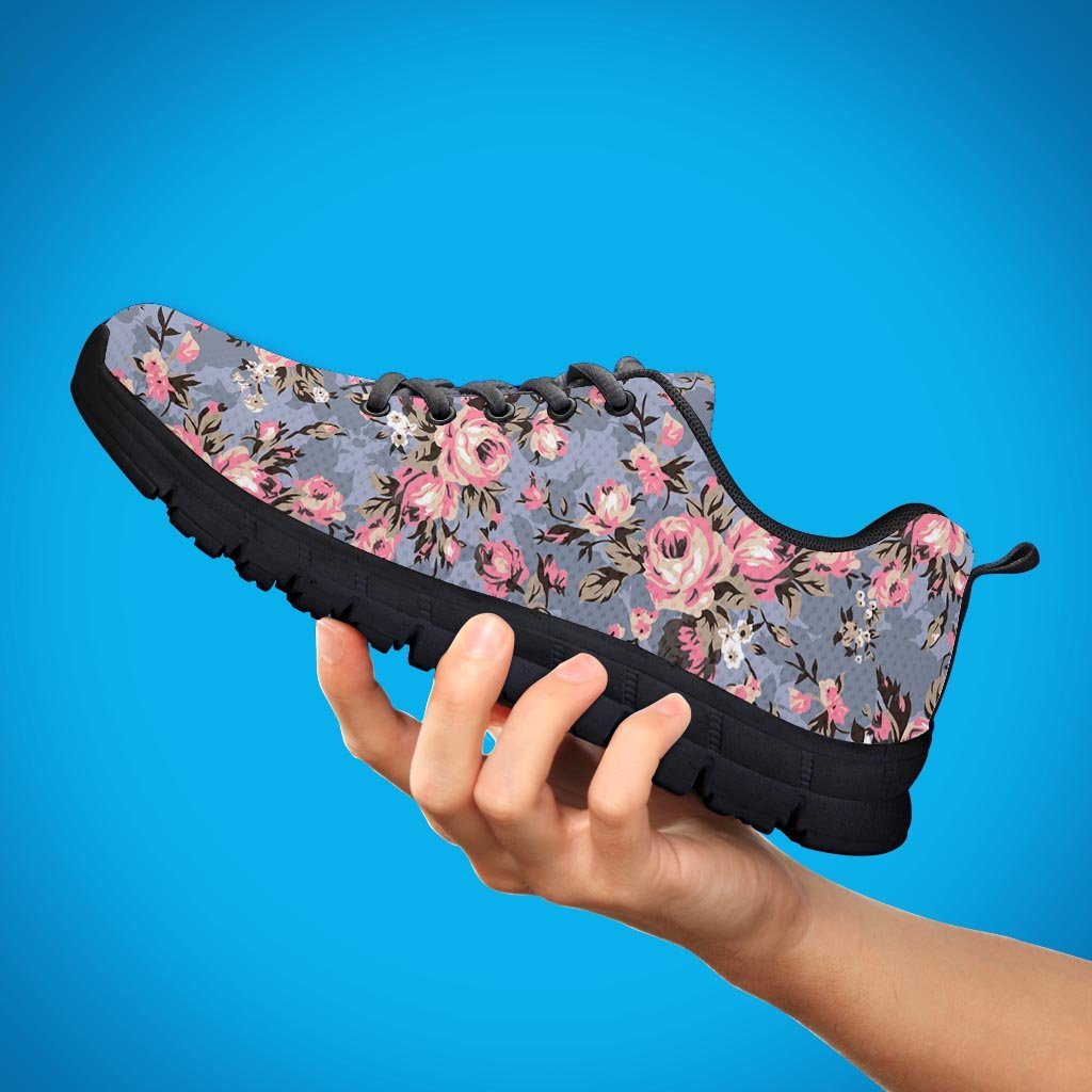 Vintage Pink Rose Flower Print Women's Sneakers-grizzshop