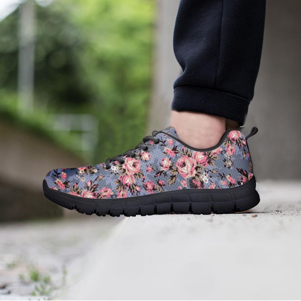 Vintage Pink Rose Flower Print Women's Sneakers-grizzshop