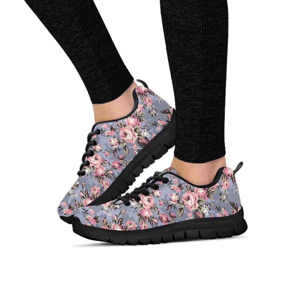 Vintage Pink Rose Flower Print Women's Sneakers-grizzshop