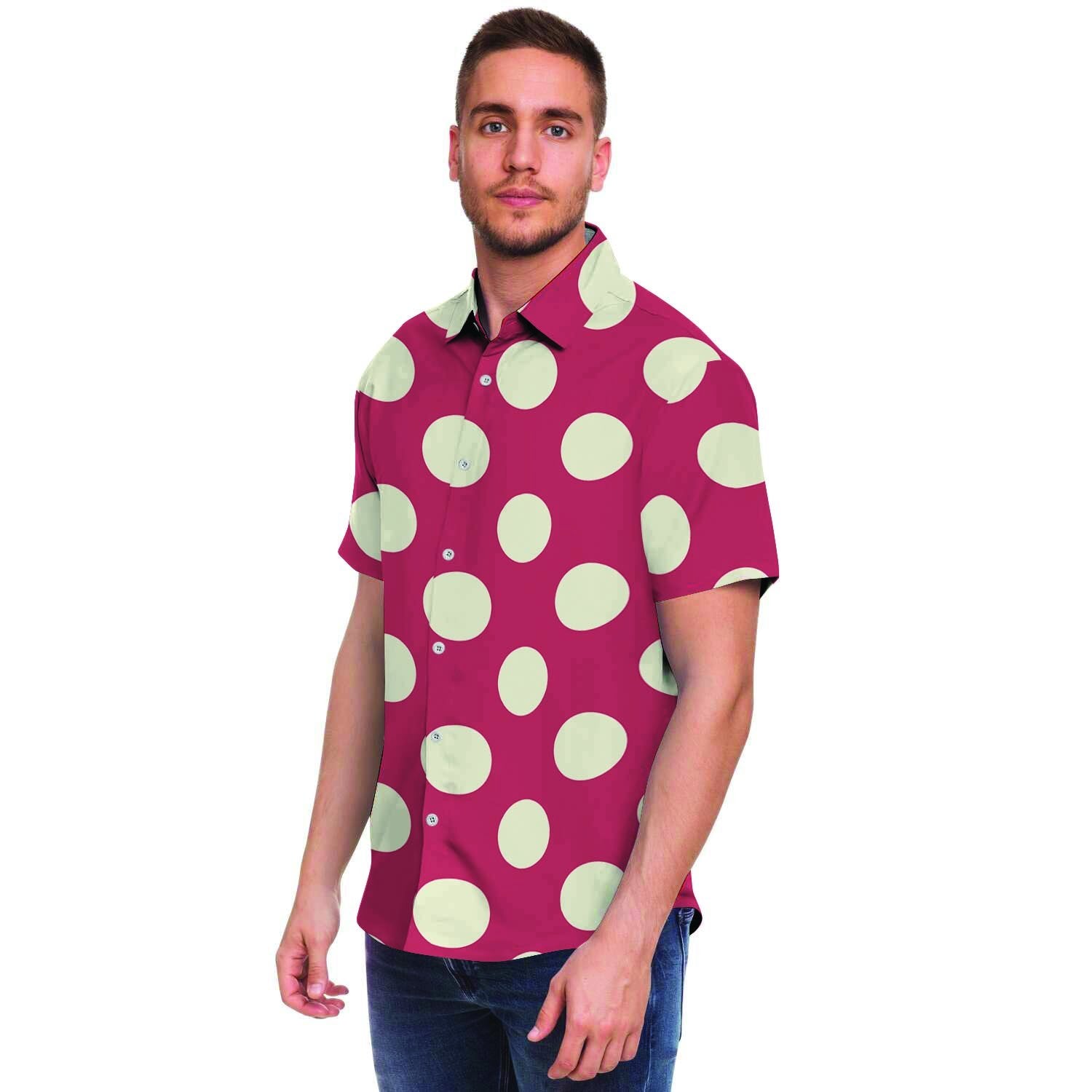 Vintage Red Polka Dot Men's Short Sleeve Shirt-grizzshop
