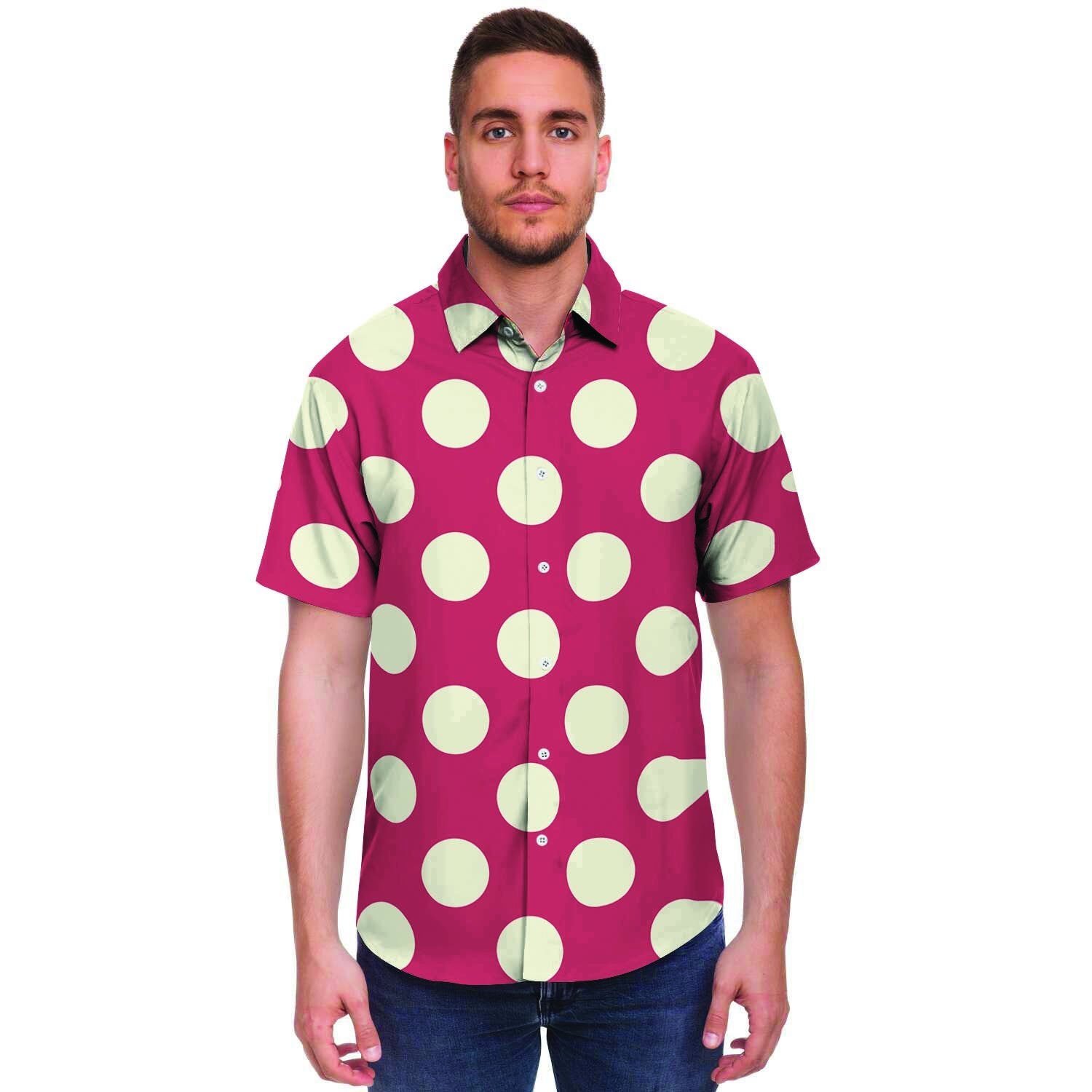 Vintage Red Polka Dot Men's Short Sleeve Shirt-grizzshop