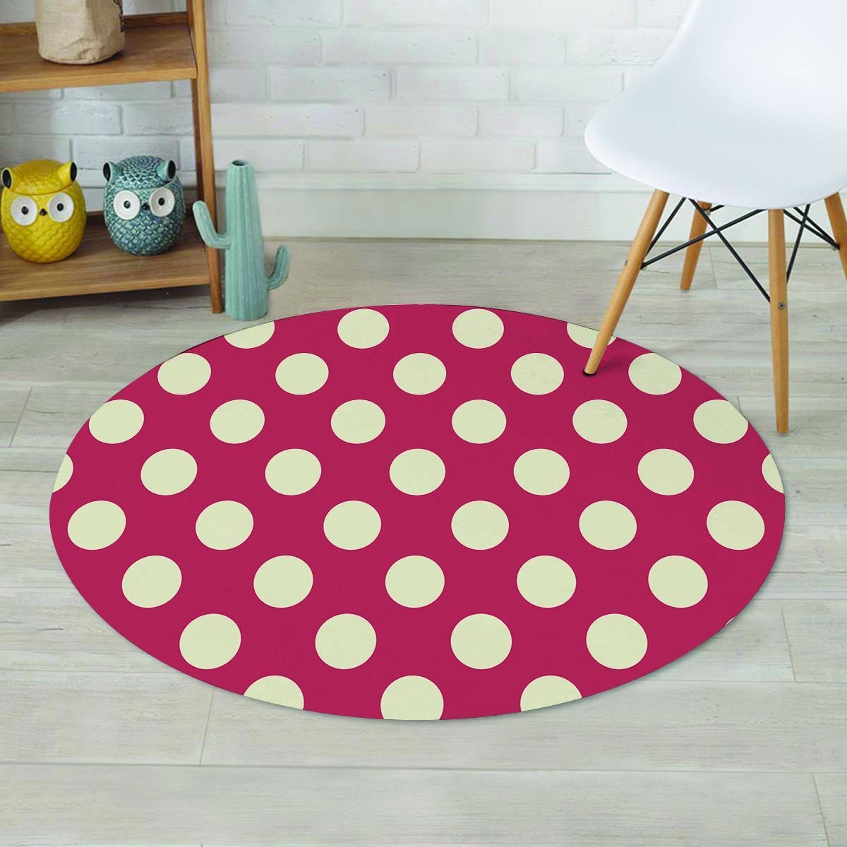 Vintage Red Polka Dot Round Rug-grizzshop