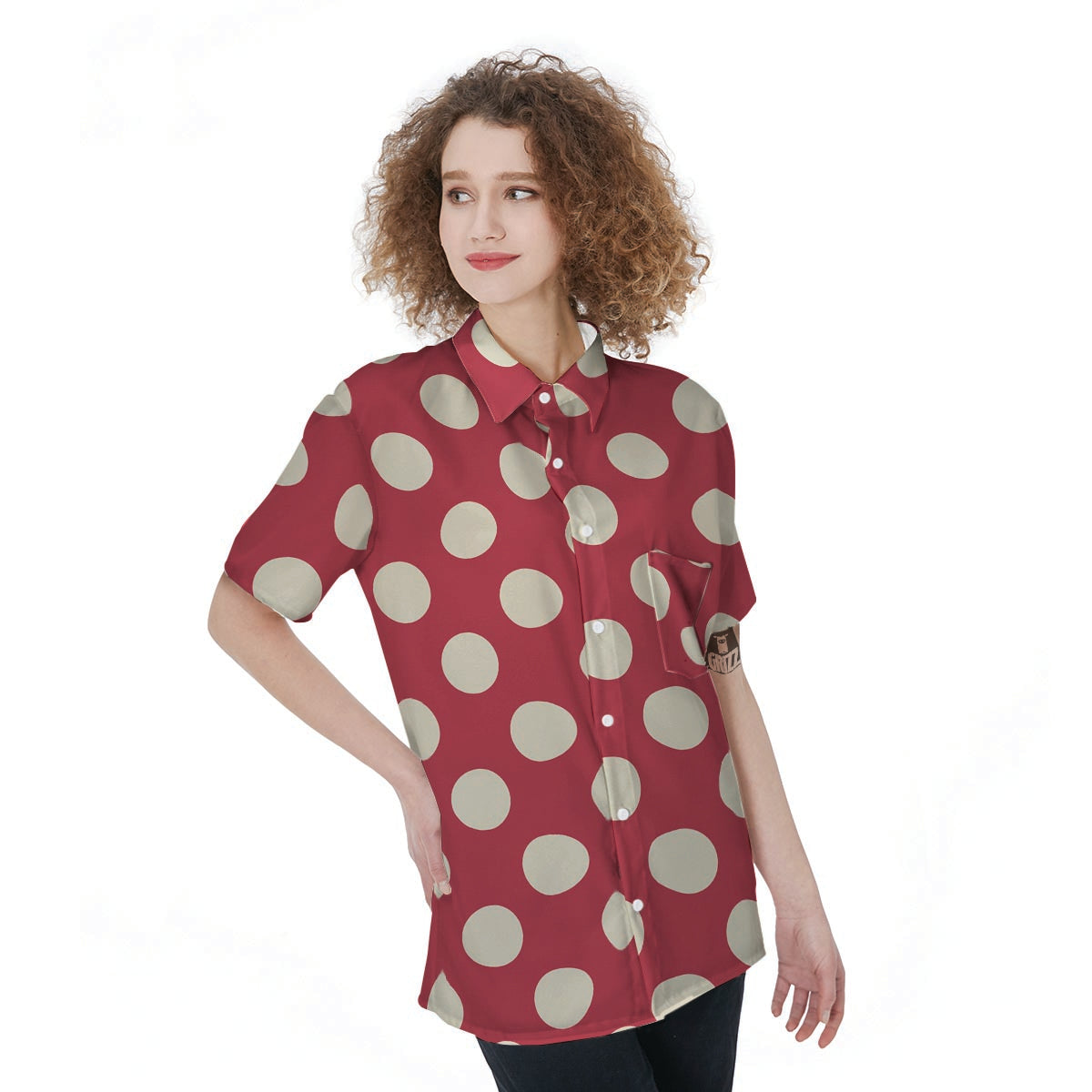 Vintage Red Polka Dot Women's Short Sleeve Shirts-grizzshop
