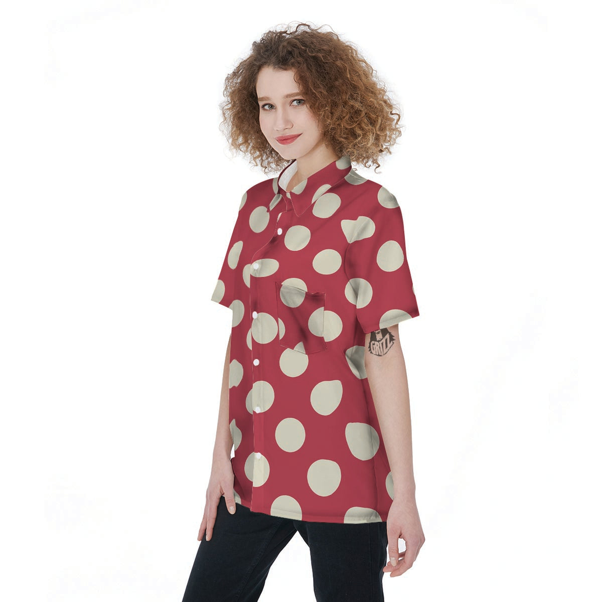 Vintage Red Polka Dot Women's Short Sleeve Shirts-grizzshop