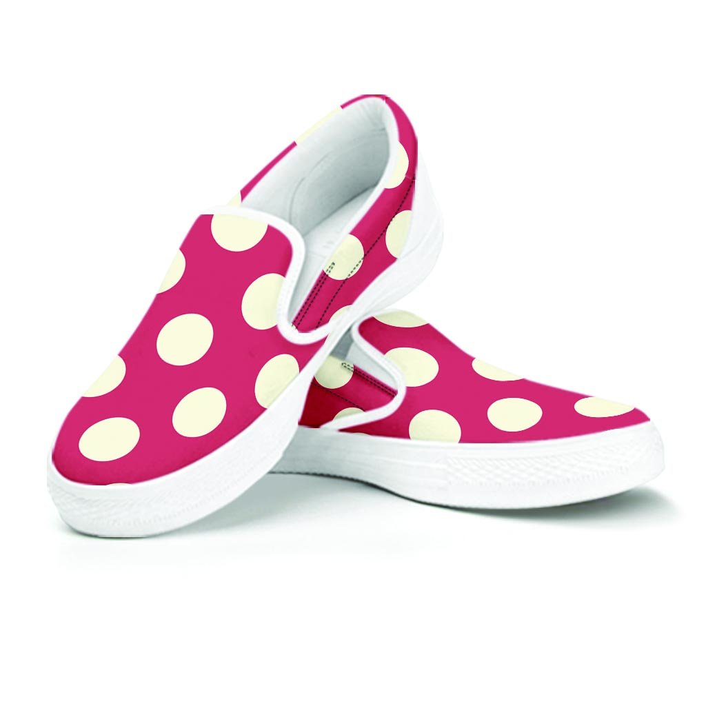 Vintage Red Polka Dot Women's Slip On Sneakers-grizzshop
