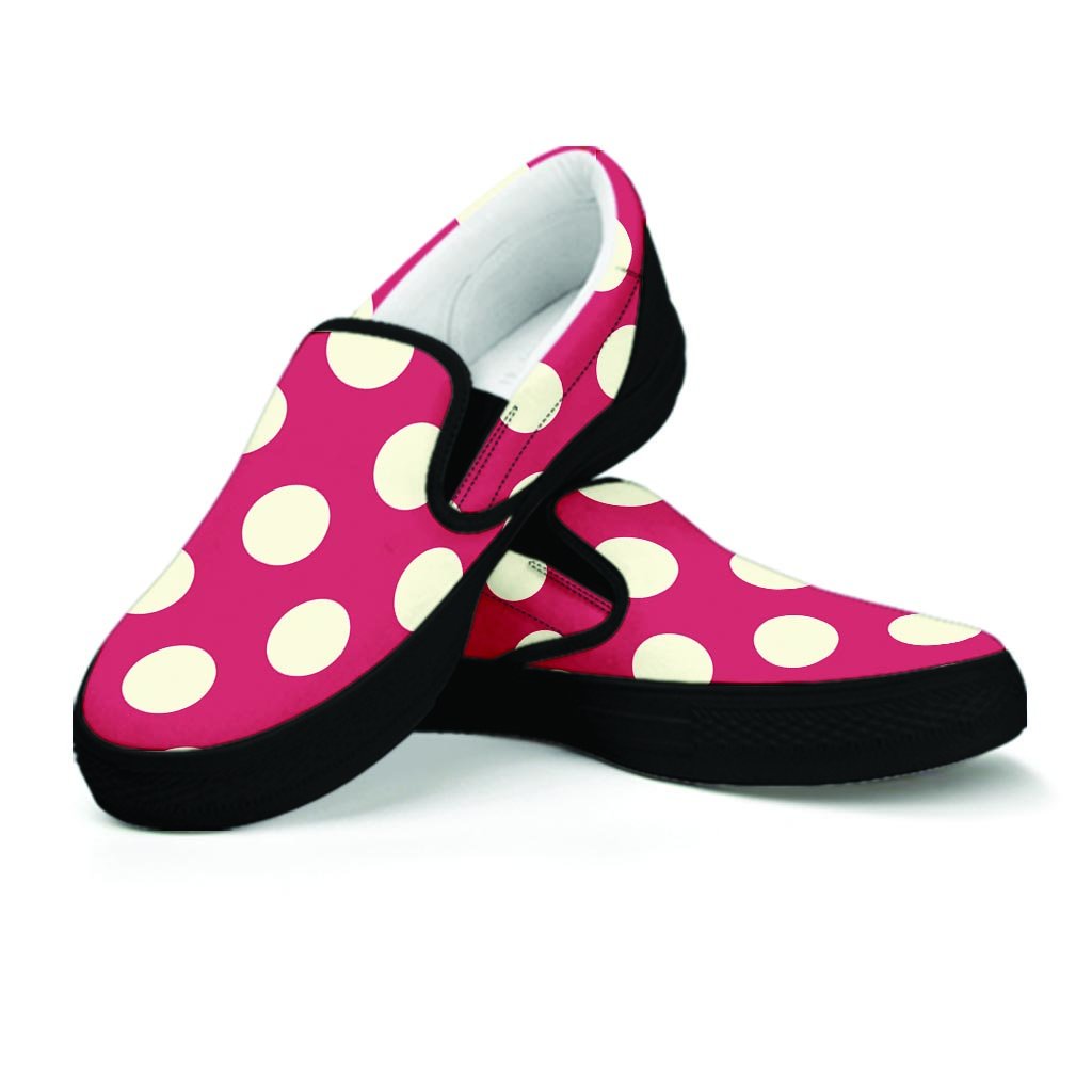 Vintage Red Polka Dot Women's Slip On Sneakers-grizzshop