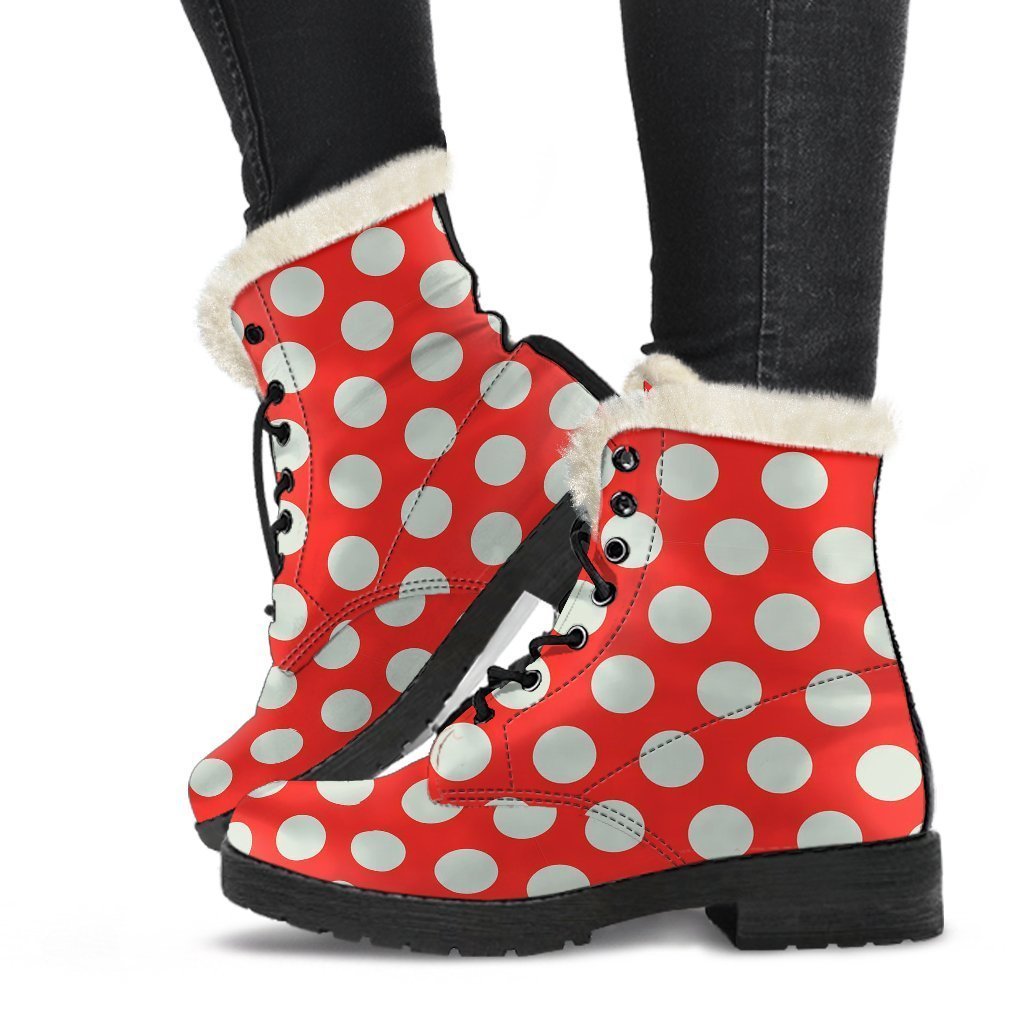 Vintage Red White Polka Dot Pattern Print Comfy Winter Boots-grizzshop