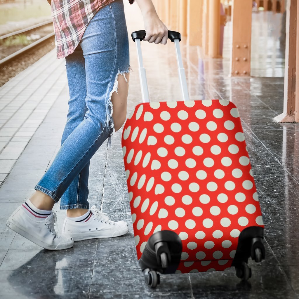 Vintage Red White Polka Dot Pattern Print Luggage Cover Protector-grizzshop