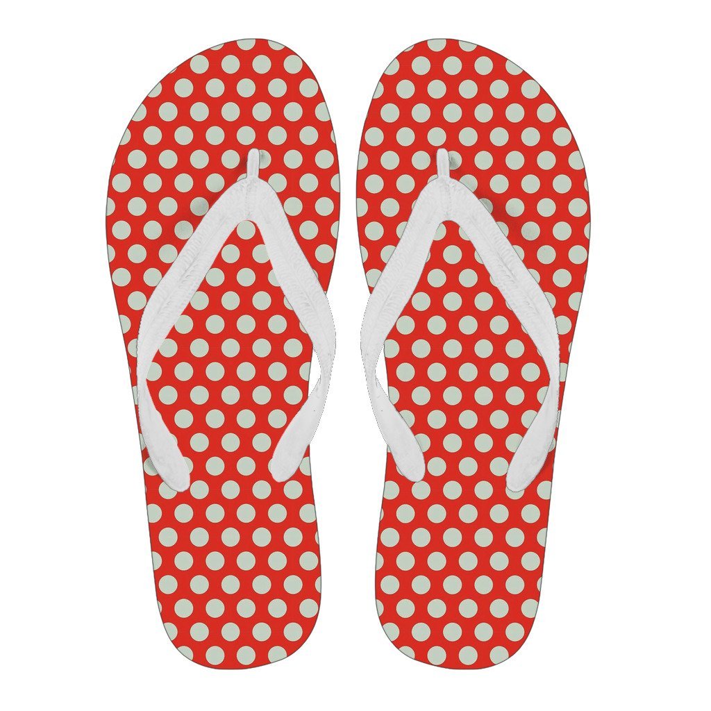 Vintage Red White Polka Dot Pattern Print Men & Women Flip Flops-grizzshop