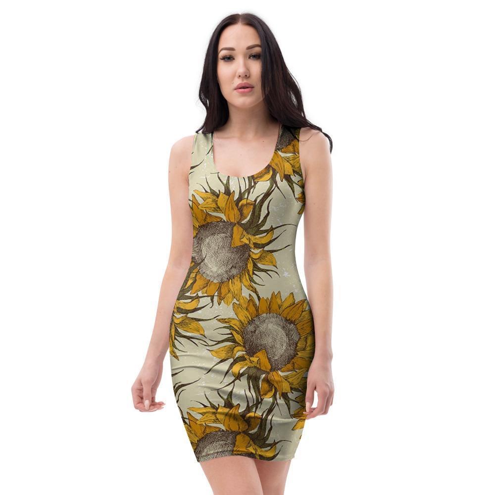 Vintage Sunflower Bodycon Dress-grizzshop