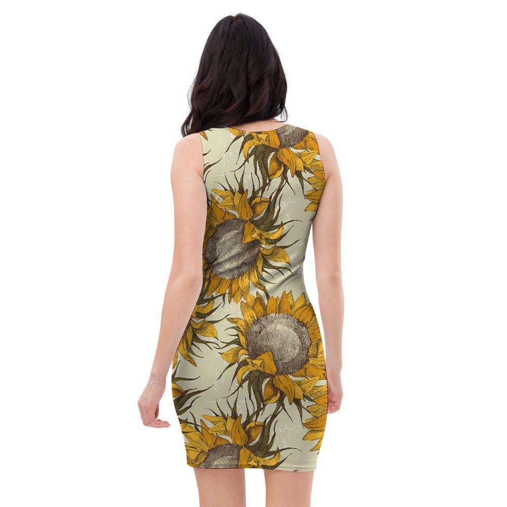 Vintage Sunflower Bodycon Dress-grizzshop