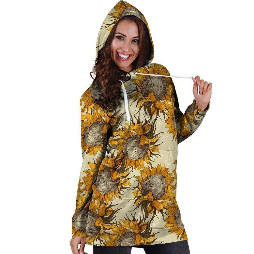 Vintage Sunflower Hoodie Dress-grizzshop