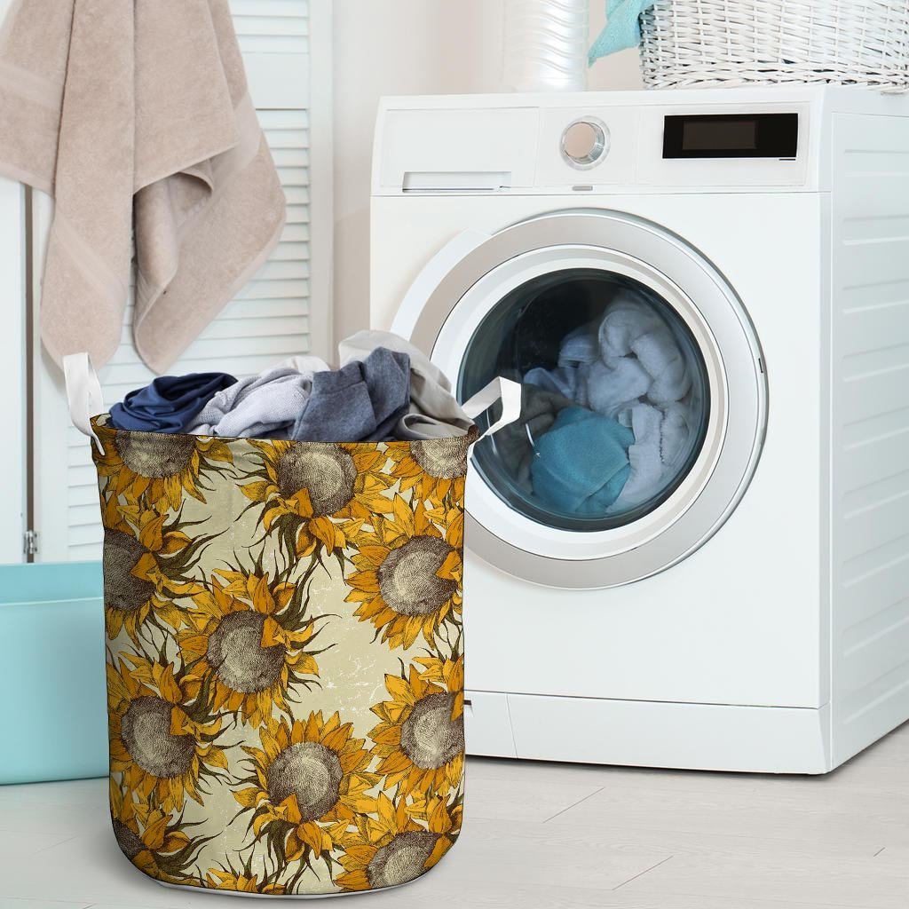 Vintage Sunflower Laundry Basket-grizzshop