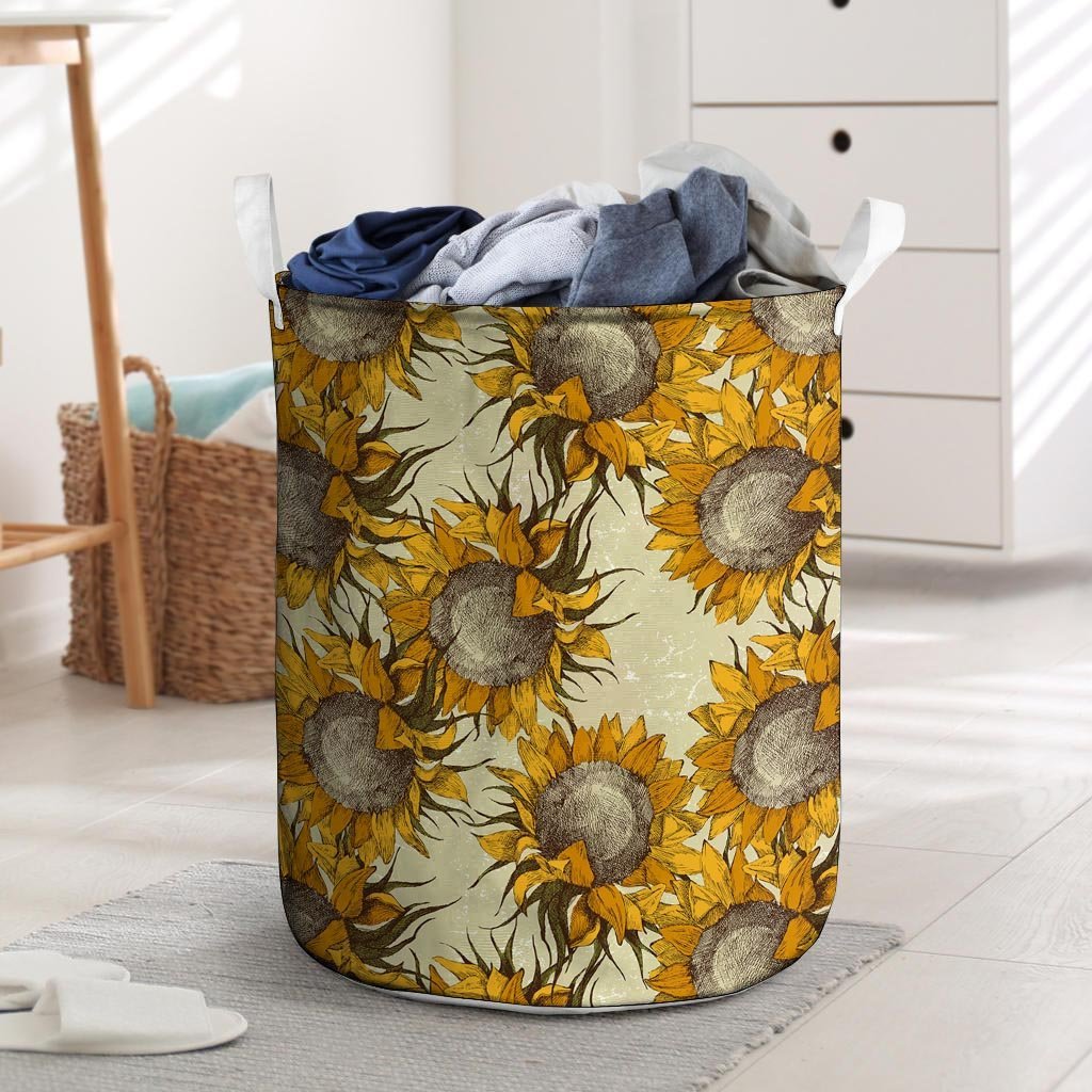 Vintage Sunflower Laundry Basket-grizzshop