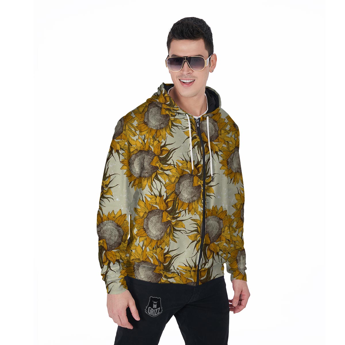 Vintage Sunflower Men's Zip Up Hoodie-grizzshop