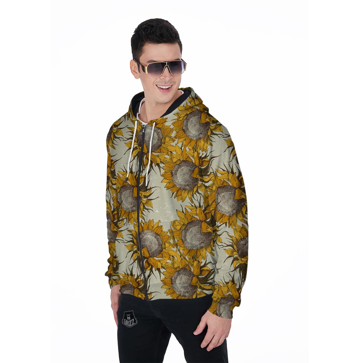 Vintage Sunflower Men's Zip Up Hoodie-grizzshop