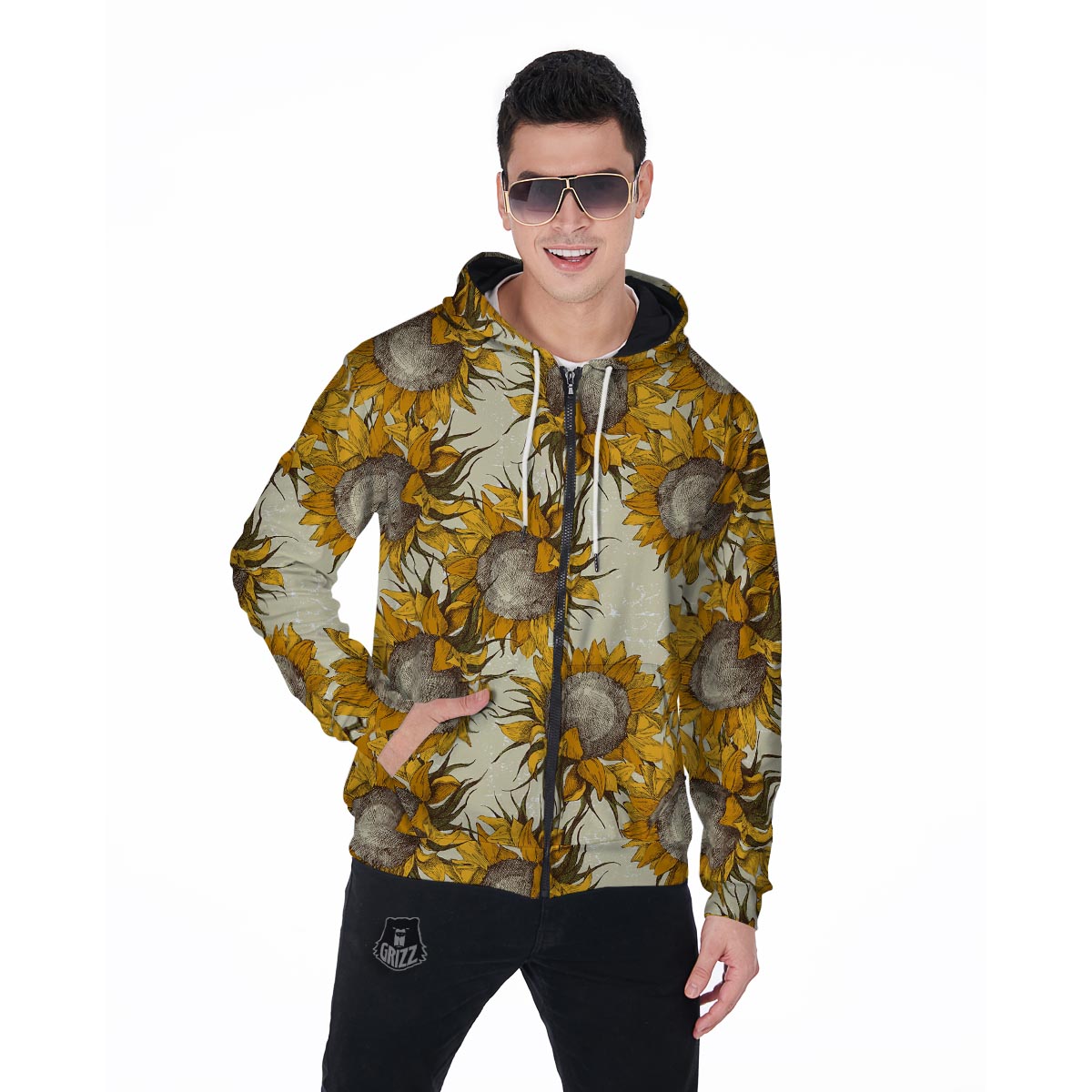 Vintage Sunflower Men's Zip Up Hoodie-grizzshop