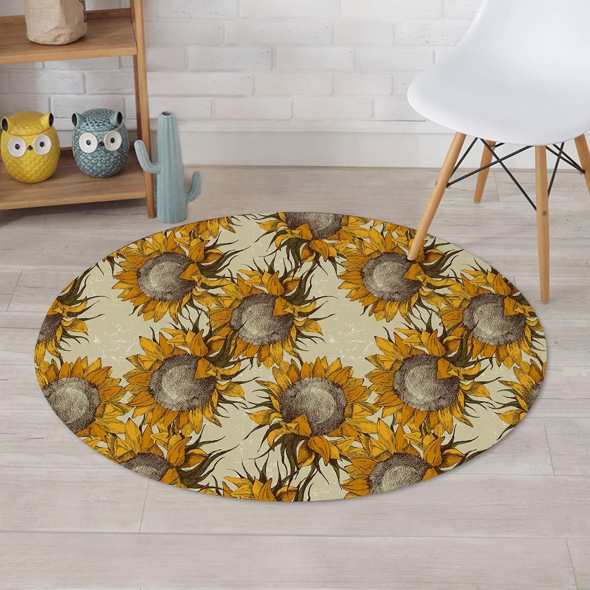 Vintage Sunflower Round Rug-grizzshop