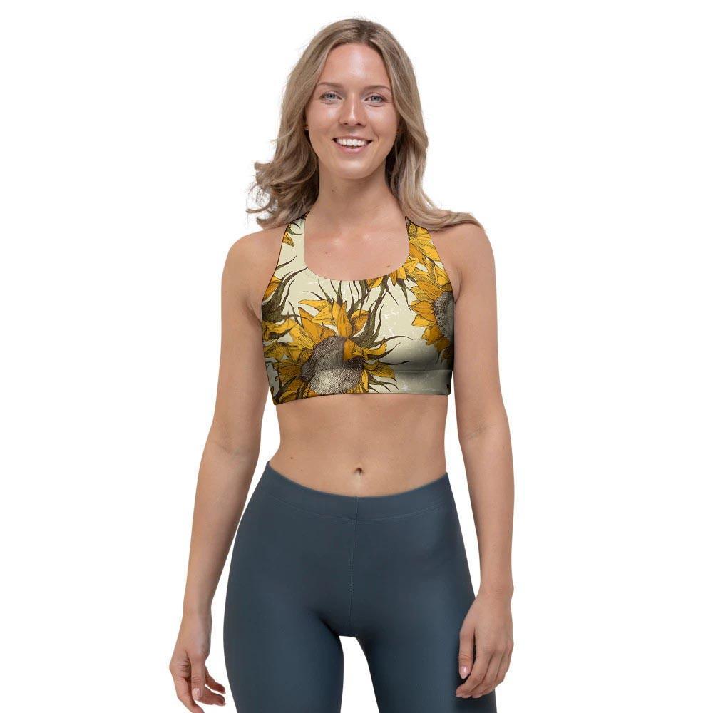 Vintage Sunflower Sports Bra-grizzshop