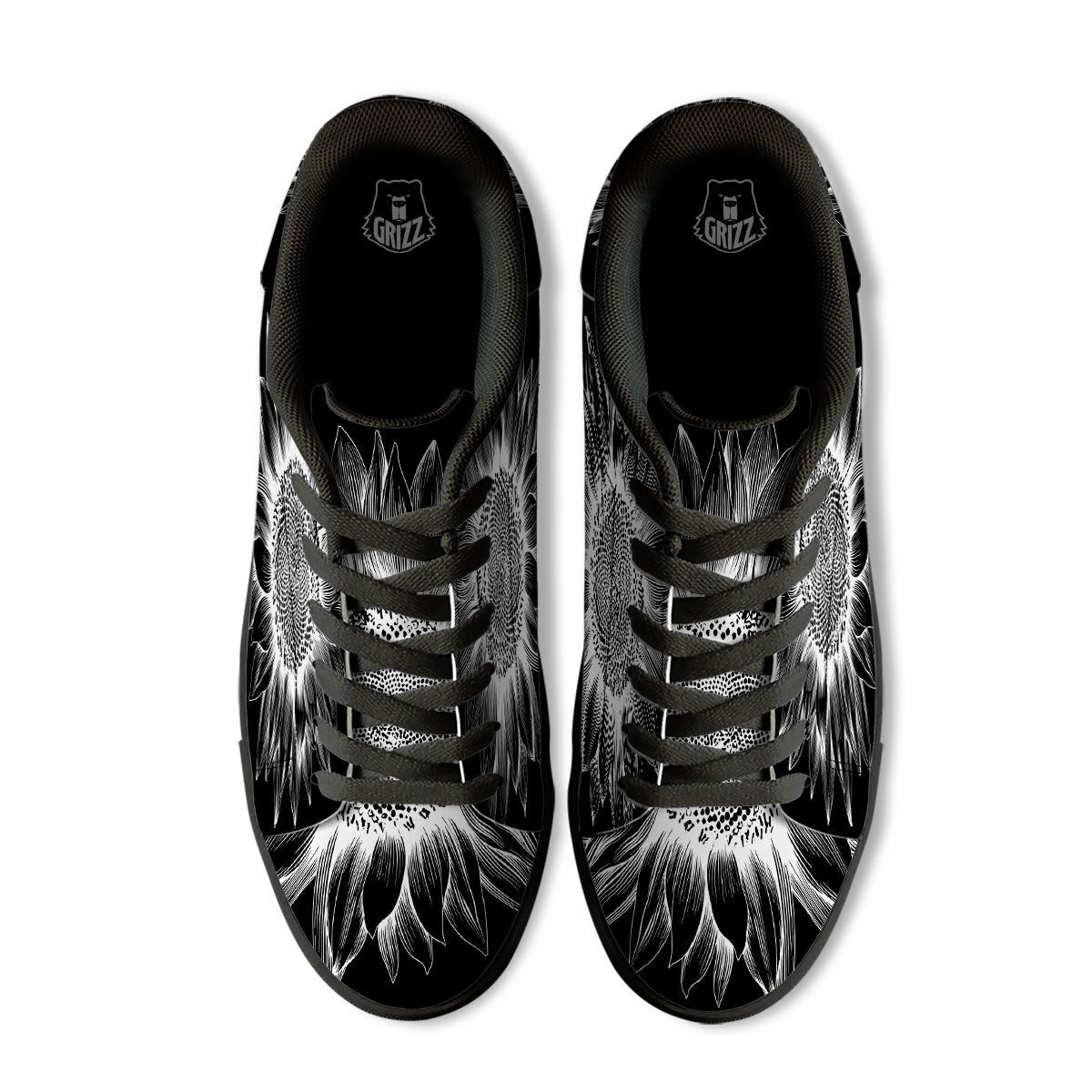 Vintage Sunflower White And Black Print Black Low Top Sneakers-grizzshop