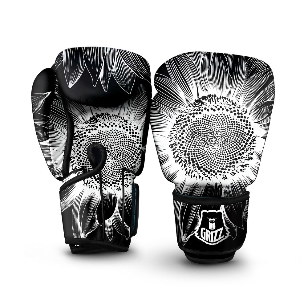 Vintage Sunflower White And Black Print Boxing Gloves-grizzshop