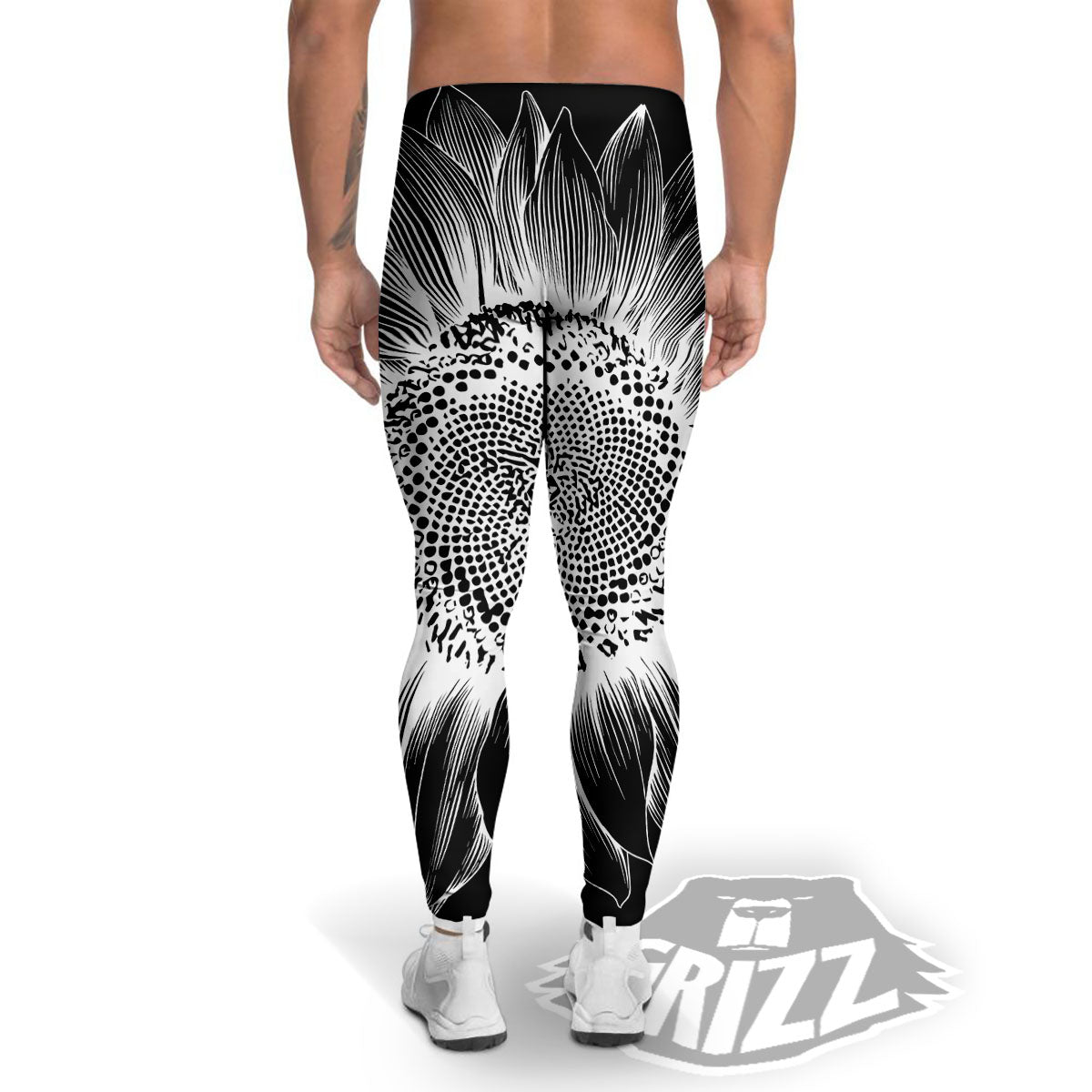 Vintage Sunflower White And Black Print Men's Leggings-grizzshop