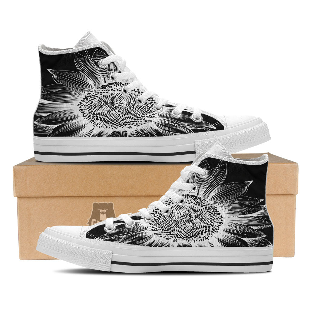 Vintage Sunflower White And Black Print White High Top Shoes-grizzshop