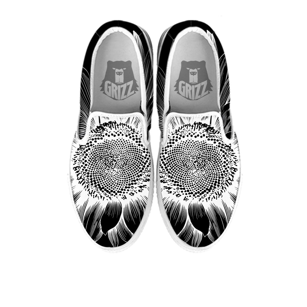 Vintage Sunflower White And Black Print White Slip On Shoes-grizzshop