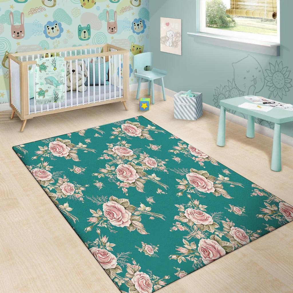 Vintage Watercolor Pink Rose Flower Print Floor Mat-grizzshop