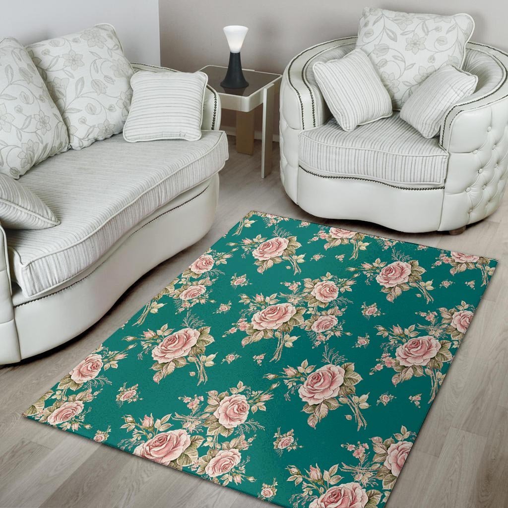 Vintage Watercolor Pink Rose Flower Print Floor Mat-grizzshop