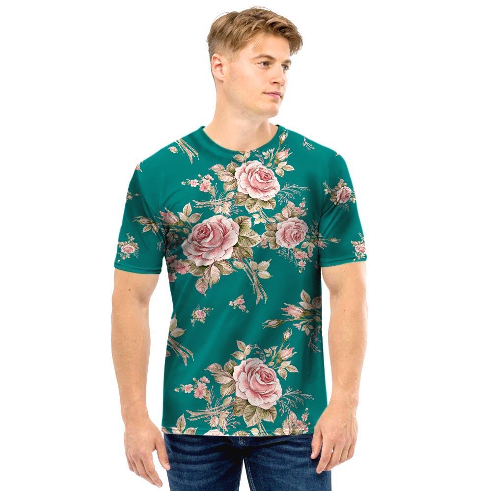 Vintage Watercolor Pink Rose Flower Print Men T Shirt-grizzshop