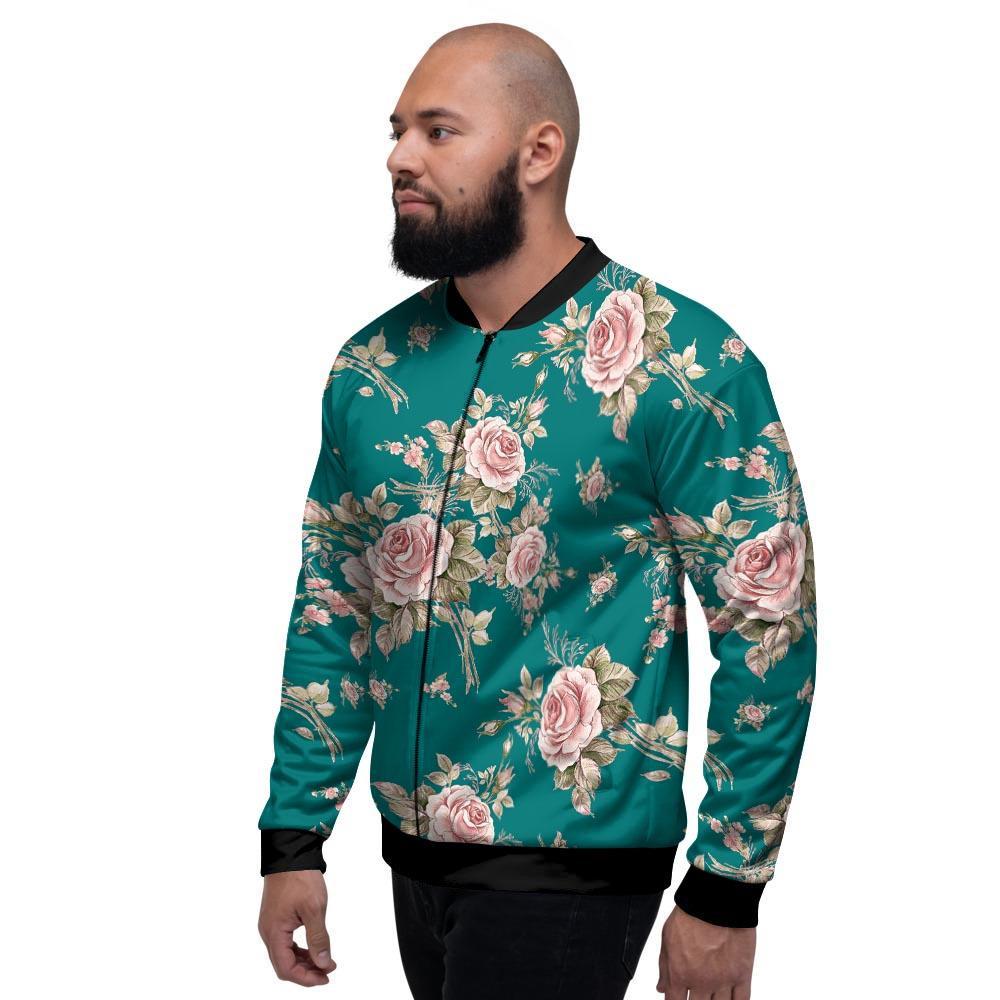 Vintage Watercolor Pink Rose Flower Print Men's Bomber Jacket-grizzshop