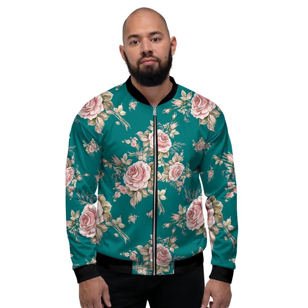 Vintage Watercolor Pink Rose Flower Print Men's Bomber Jacket-grizzshop